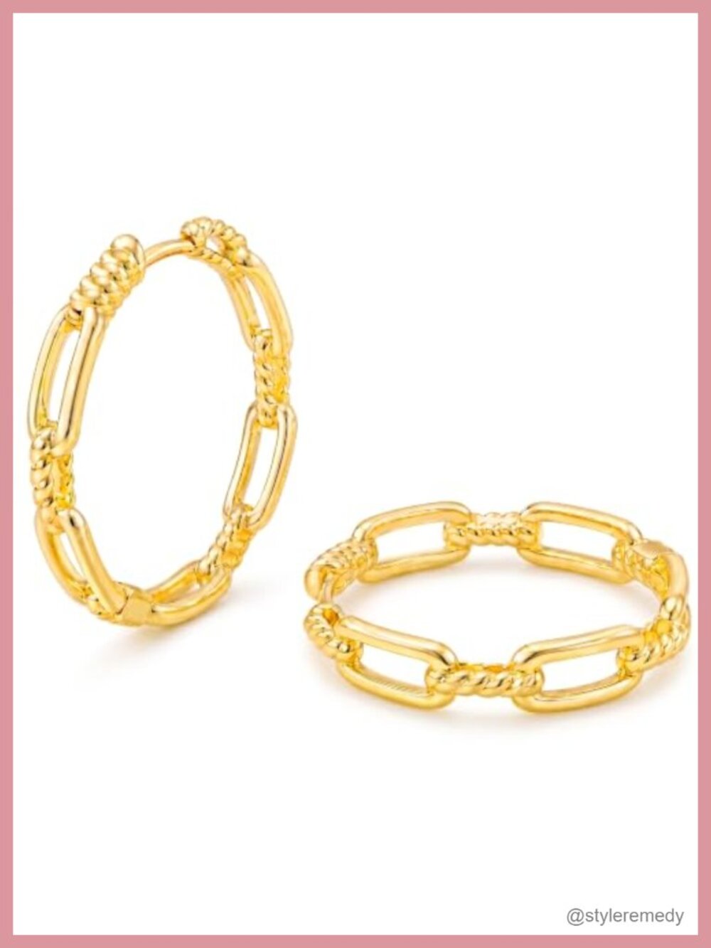 14K Gold Hoop Earrings Chain Link Twisted Rope Detail Hypoallergenic Everyday